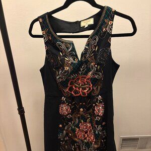 Anthropologie - Moulinette Soeurs Black Dress with Floral Embroidery